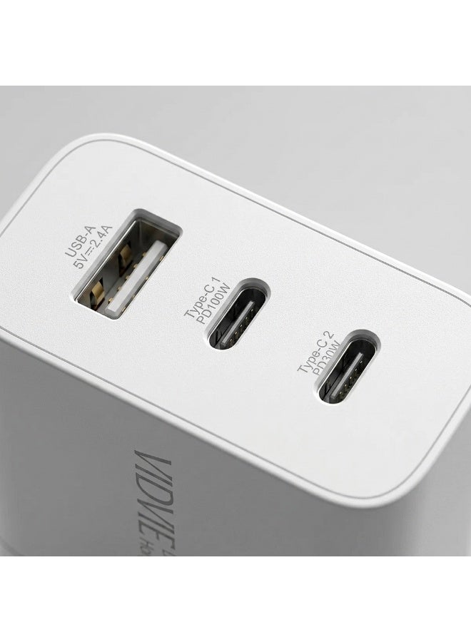 VIDVIE  Fast Wall Charger 65W GaN Triple Ports (Dual Type-C & USB) for Laptops & Phones - White - Image 5
