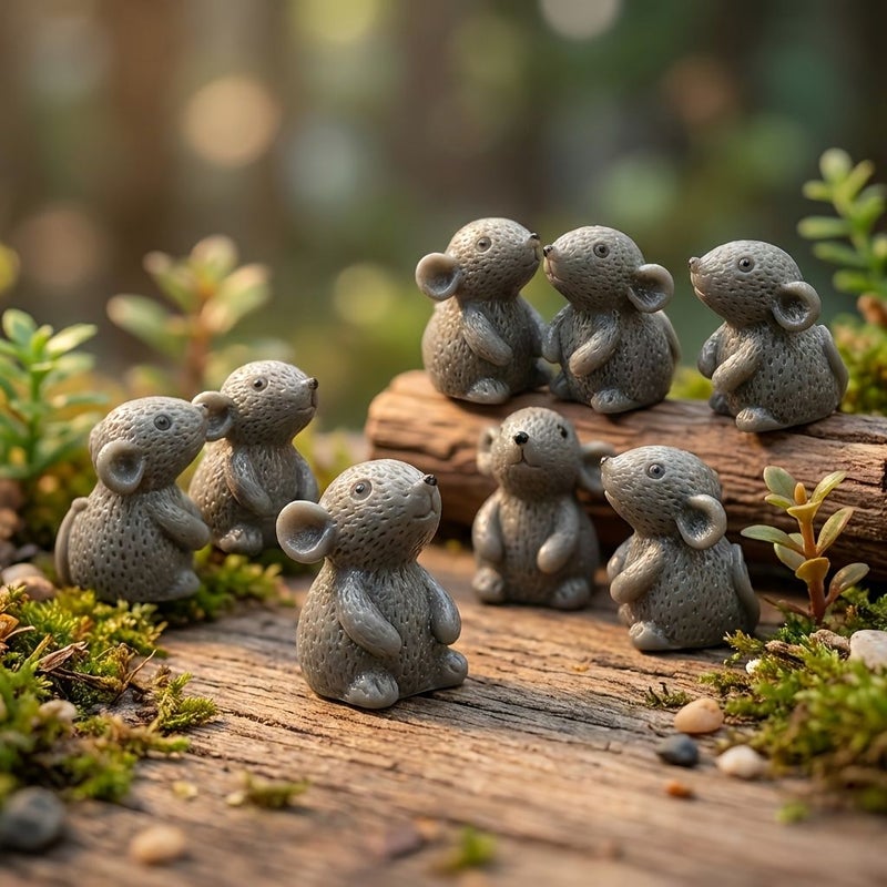 10pcs Handcrafted Realistic Grey Resin Mouse Miniature Figurines Battery Free Car Dashboard Decorations Fairy Garden Ornaments DIY Landscape Details Home Craft Accents Lightweight Mini Models For Hobbyists - Image 5