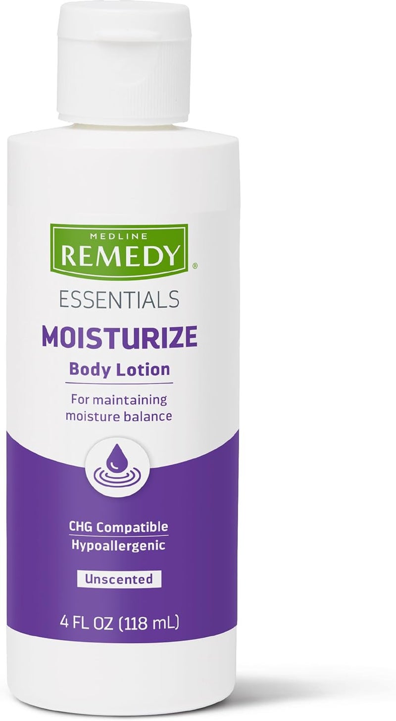 Medline Remedy Essentials Unscented Moisturizing Body Lotion, 4oz - Hypoallergenic and CHG Compatible - Image 1