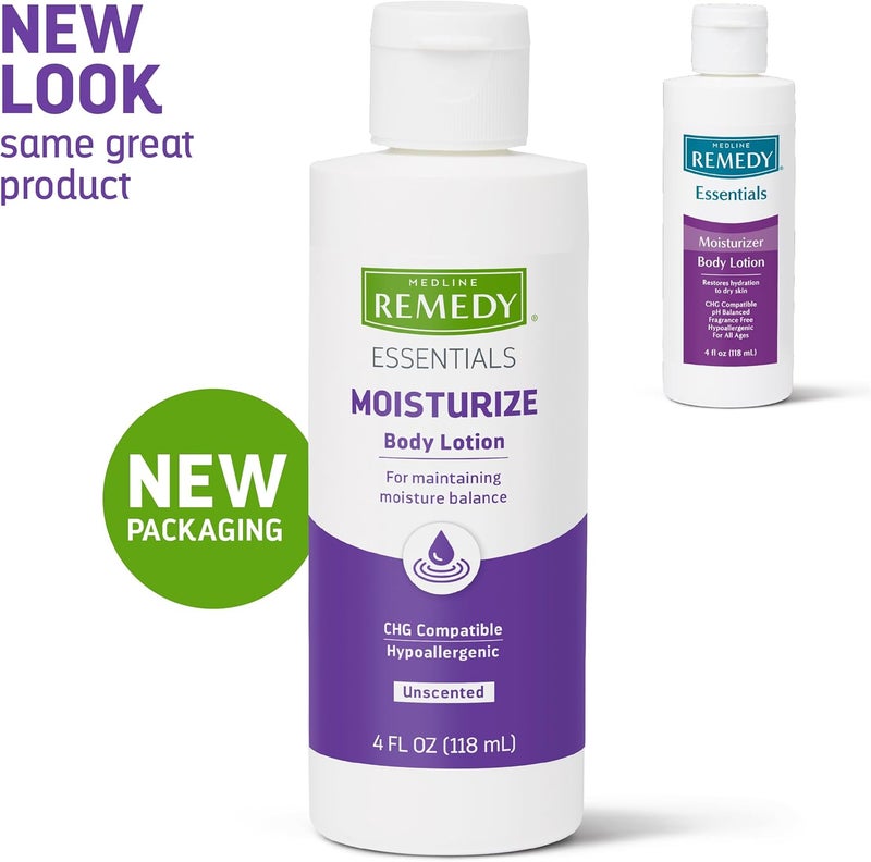 Medline Remedy Essentials Unscented Moisturizing Body Lotion, 4oz - Hypoallergenic and CHG Compatible - Image 2