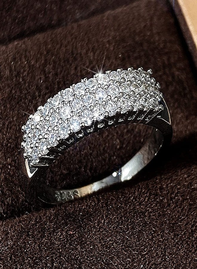 RKKOJJO 925 Sterling Silver Shiny Full Diamond Gemstone Ring Cubic Zirconia Rings CZ Diamond Multi Row Ring Eternity Engagement Wedding Band Ring for Women (US Code 8) - Image 2