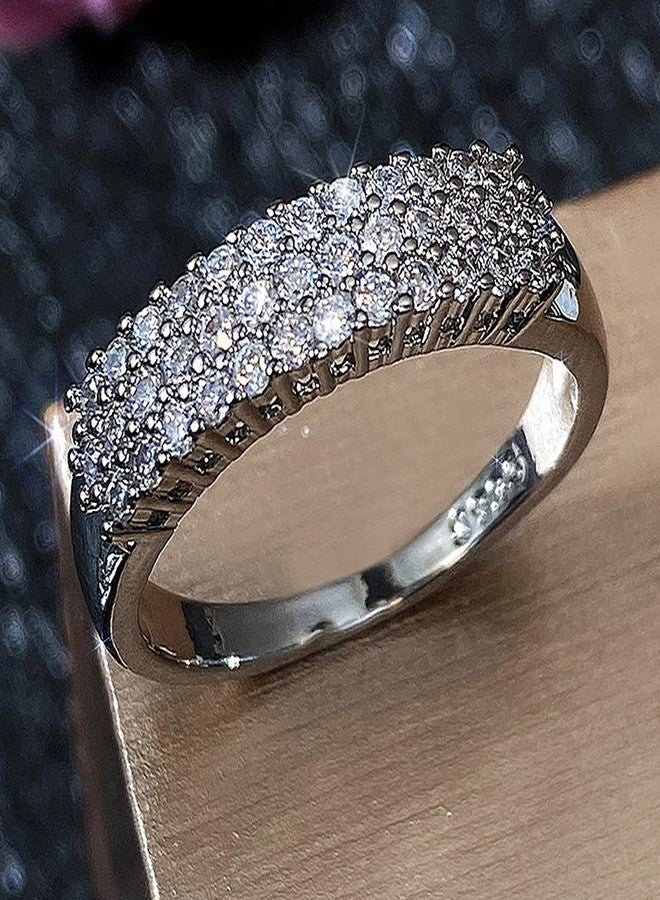 RKKOJJO 925 Sterling Silver Shiny Full Diamond Gemstone Ring Cubic Zirconia Rings CZ Diamond Multi Row Ring Eternity Engagement Wedding Band Ring for Women (US Code 8) - Image 4