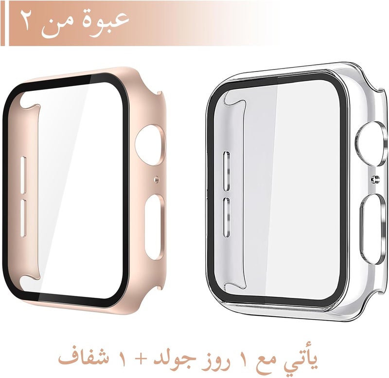 Misxi [2 Pack] 1 Rose Gold + 1 Clear Hard Case with Tempered Glass Screen Protector for Apple Watch, Ultra Slim Protective Cover for 40mm Apple Watch SE 3 (2025) SE 2 SE Series 6 Series 5 Series 4 - Image 2