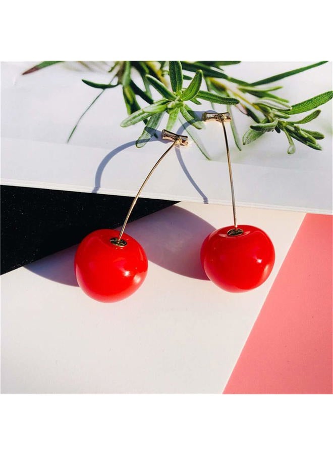 ONEYIM 3D Red Cherry Drop Earrings Cute Fruit Gold Dangle Earrings Charm Jewelry Gift Earrings for Women, 6x2.2 cm, Small: 5x1.8 cm, Resin, No Gemstone - Image 5