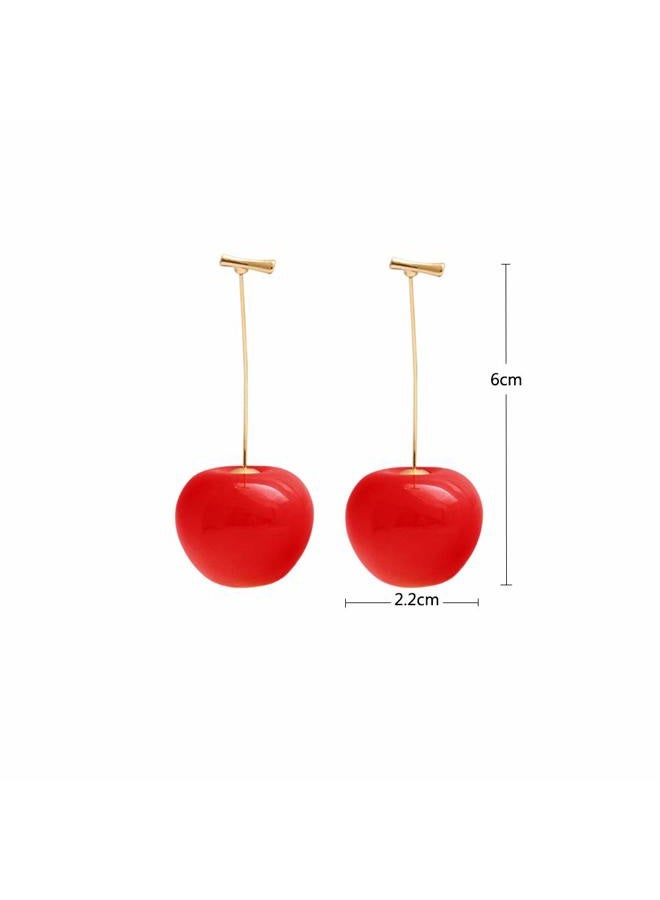 ONEYIM 3D Red Cherry Drop Earrings Cute Fruit Gold Dangle Earrings Charm Jewelry Gift Earrings for Women, 6x2.2 cm, Small: 5x1.8 cm, Resin, No Gemstone - Image 2