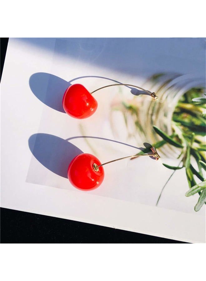 ONEYIM 3D Red Cherry Drop Earrings Cute Fruit Gold Dangle Earrings Charm Jewelry Gift Earrings for Women, 6x2.2 cm, Small: 5x1.8 cm, Resin, No Gemstone - Image 4