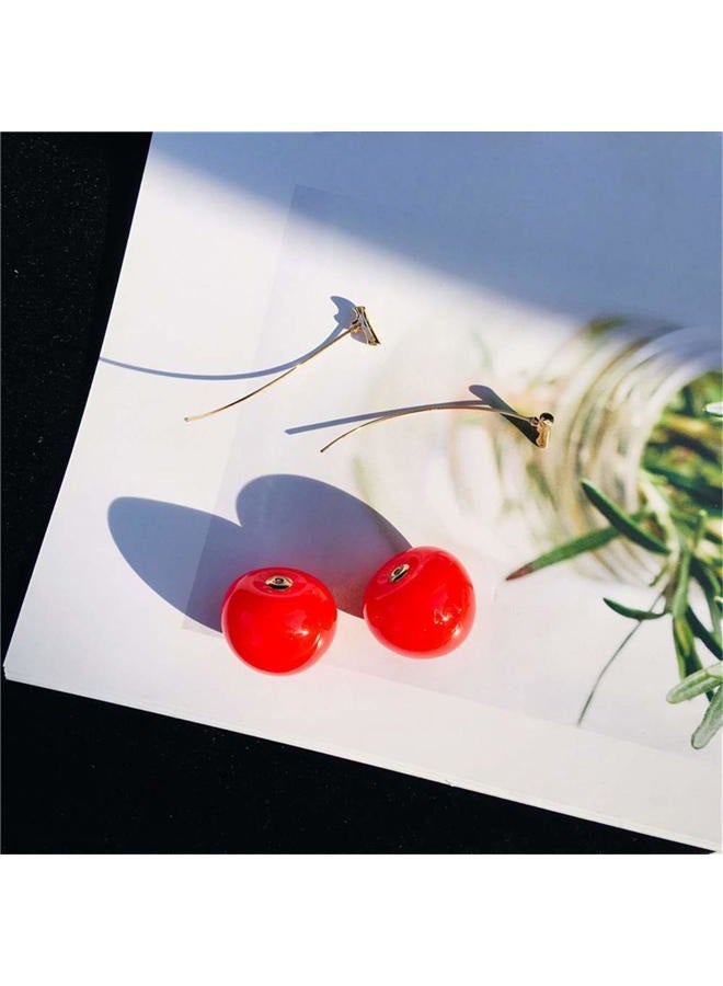 ONEYIM 3D Red Cherry Drop Earrings Cute Fruit Gold Dangle Earrings Charm Jewelry Gift Earrings for Women, 6x2.2 cm, Small: 5x1.8 cm, Resin, No Gemstone - Image 3