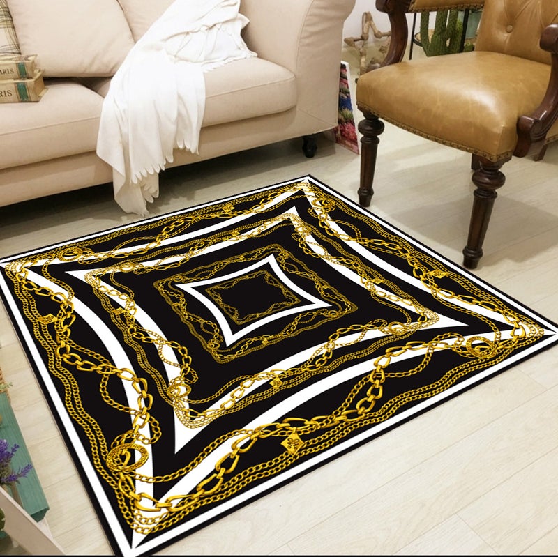 European Style Square Living Room Rug - Full-coverage Sofa Blanket, Washable and Customizable