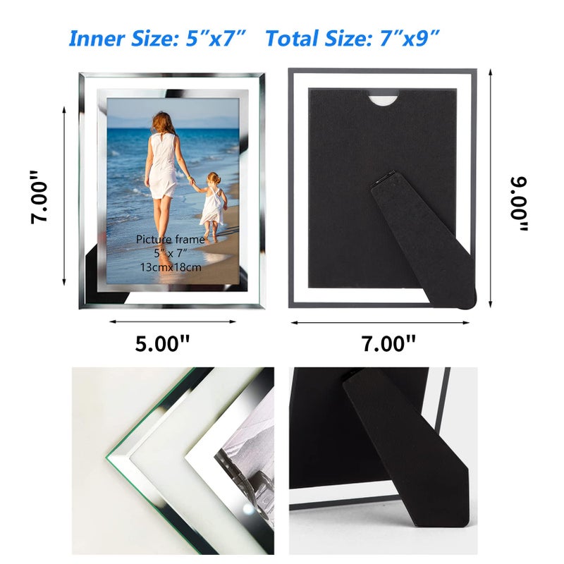 Hoikwo Bulk 5x7 Picture Frames, 12 Packs Silver Photo Frames 5 by 7, Glass Wedding Frames 5x7, Clear Mirror Wedding Photo Frames, Only for Tabletop Display Vertically or Horizontally - Image 2