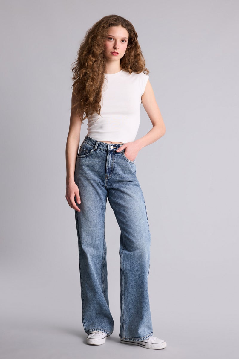 ديفاكتو بنطلون جينز قصة مستفيمة واسعة وخصر عالي - Image 2