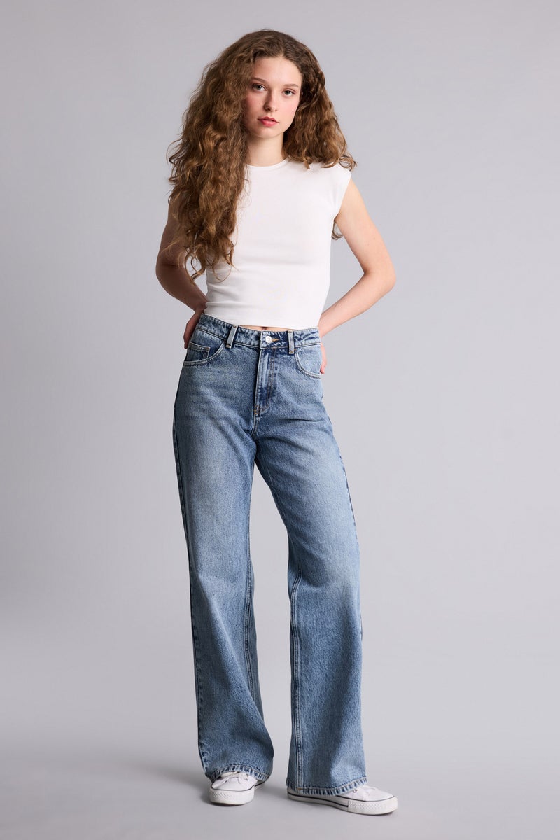 ديفاكتو بنطلون جينز قصة مستفيمة واسعة وخصر عالي - Image 1