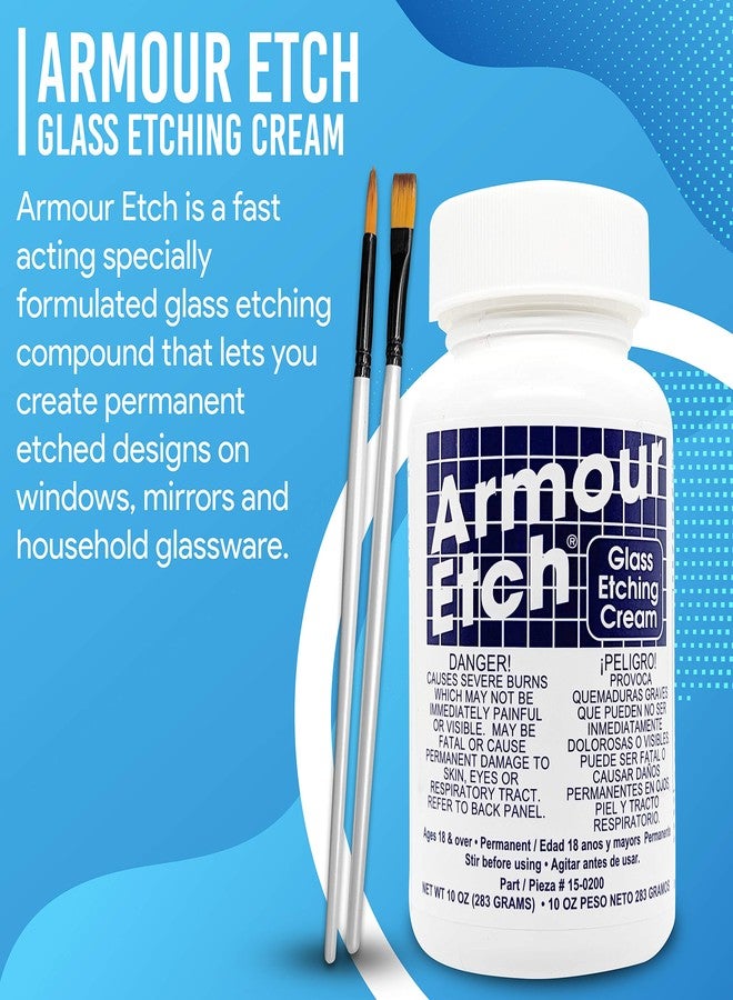 Moshify Armour Etch Glass Etching Cream Kit - Create Permanently Etched Designs - 10oz Net Weight - Bundled with Application Brushes - Image 3