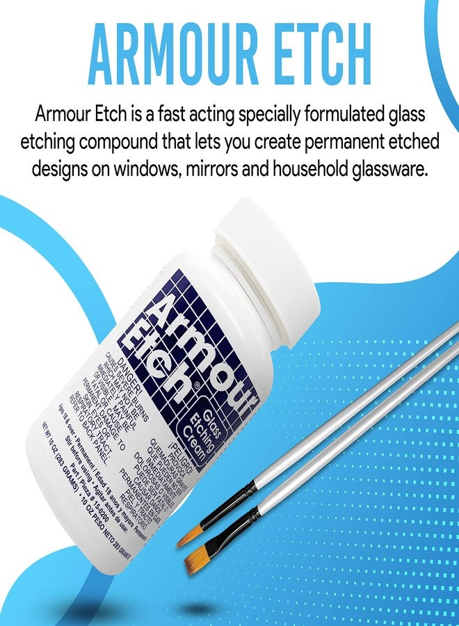 Moshify Armour Etch Glass Etching Cream Kit - Create Permanently Etched Designs - 10oz Net Weight - Bundled with Application Brushes - Image 5