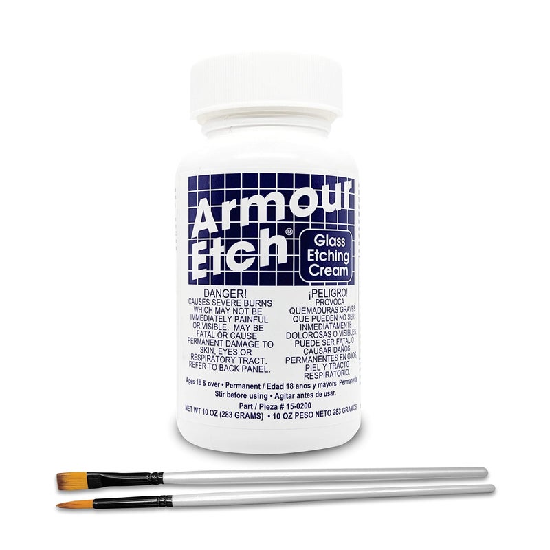 Moshify Armour Etch Glass Etching Cream Kit - Create Permanently Etched Designs - 10oz Net Weight - Bundled with Application Brushes - Image 1