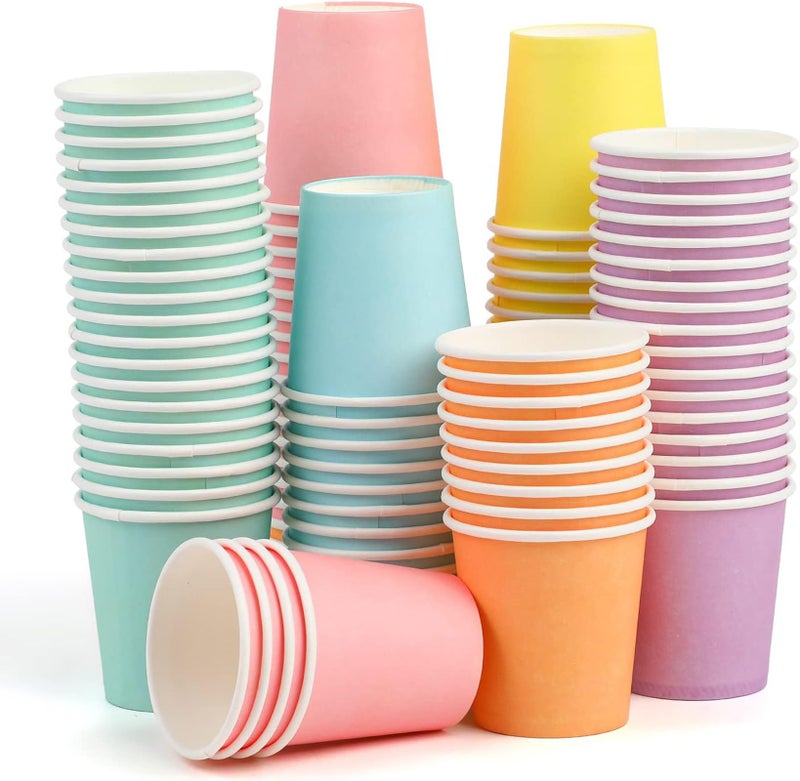 VEYLIN Small Disposable Paper Cups 120 Pieces 2OZ Mini Colorful Paper Cups Suitable for DIY Party Sundaes Frozen Yogurt and Hot Soups