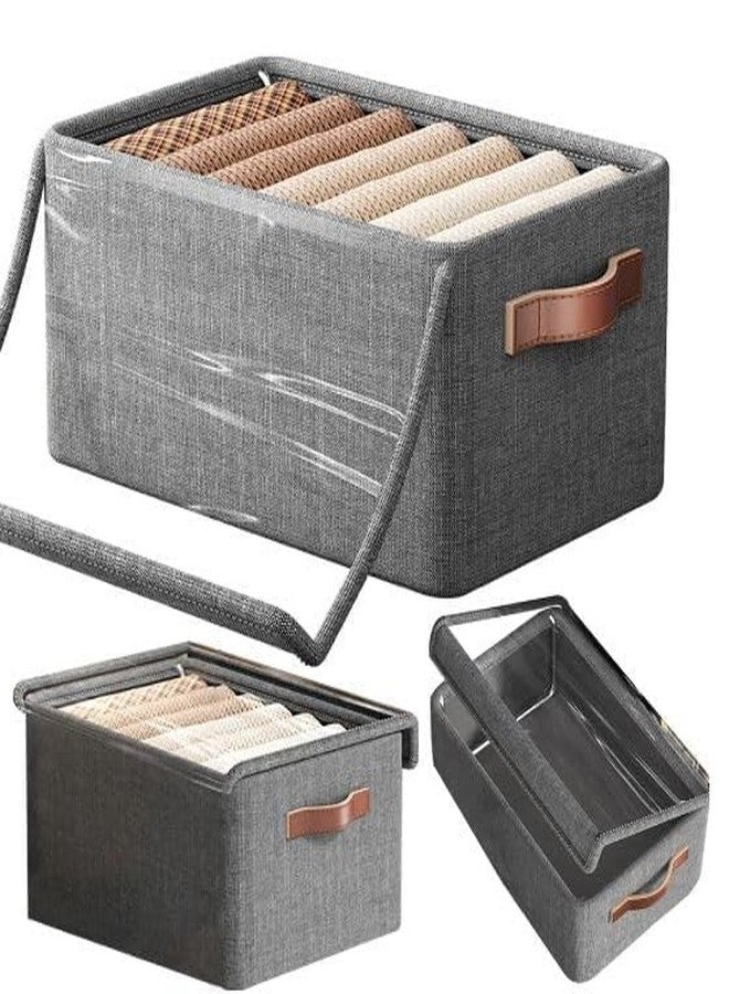 DHVYANT MART Stylish Storage Box with Transparent Lid | Clothes Basket | Steel Frame Foldable Wardrobe | Suitable For Blankets-Cloth-Toys-Books | Home Living Room-Office | 26 Liter | Pack Of 1 - Image 1