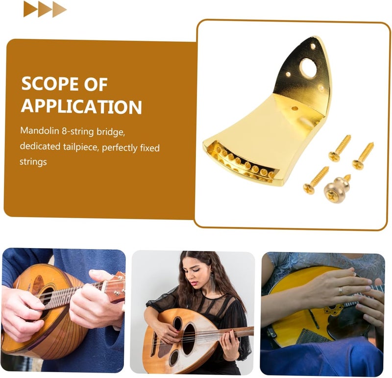 1 مجموعة أجزاء ذيل القيثارة الكمانية (Mandolin Tailpiece Kit) تشمل الجسر (Bridge) والبراغي (Screws)، إكسسوارات عالية الجودة، أجزاء لآلة موسيقية من نوع القيثارة الكمانية سهلة التركيب. - Image 3