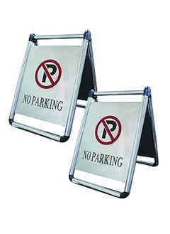 VINSTAR No Parking Sign Board, Stainless Steel Folding Self Standing Floor Signage, Ideal for car parking areas, 65x48x60cm (2)  - Image 1
