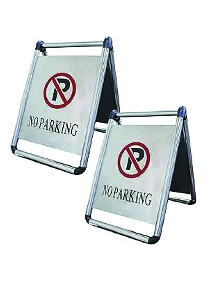VINSTAR No Parking Sign Board, Stainless Steel Folding Self Standing Floor Signage, Ideal for car parking areas, 65x48x60cm (2) - Image 1