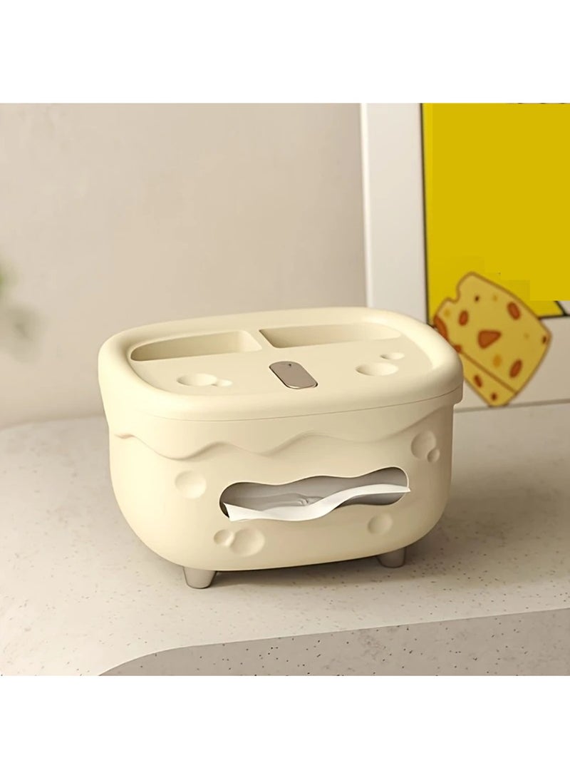 Hihonor Creative Cheese Design Tissue Box Holder - Stylish Plastic Napkin Dispenser for Bedroom, Living Room, and Office Desks - Perfect for Remote Controls and Table Storage, Desk Storage (White)  - Image 1