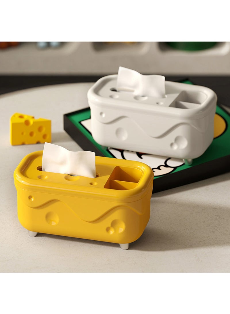 Hihonor Creative Cheese Design Tissue Box Holder - Stylish Plastic Napkin Dispenser for Bedroom, Living Room, and Office Desks - Perfect for Remote Controls and Table Storage, Desk Storage (White)  - Image 3