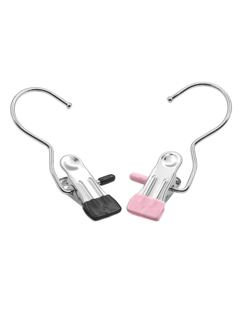Oasisgalore - Boot Hangers Laundry Hanging Hooks Clips, 16 Pcs Portable Clothespins for Drying Closet Travel (Black + Pink) - Image 1