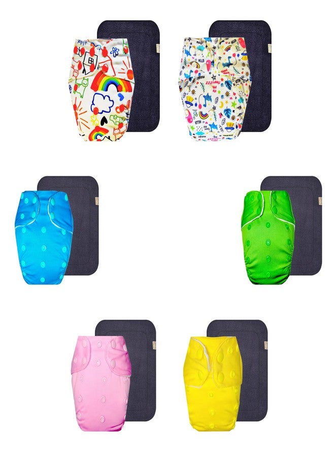 حفاضات قماشية فاخرة من دمبلدو مع حشوة رمادية (عبوة من 6 قطع) | شعور بالجفاف والراحة | تهوية جيدة | مناسبة للسفر | تغيير حفاضات بدون قلق | من 3 أشهر إلى 3 سنوات | للجنسين - Image 1