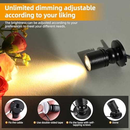 YaeCCC Dimmable LED Mini Spotlight Jewelry Showcase Display Lights Black Shell Surface Mount (Pack-4,Warm White 3000k) - Image 3