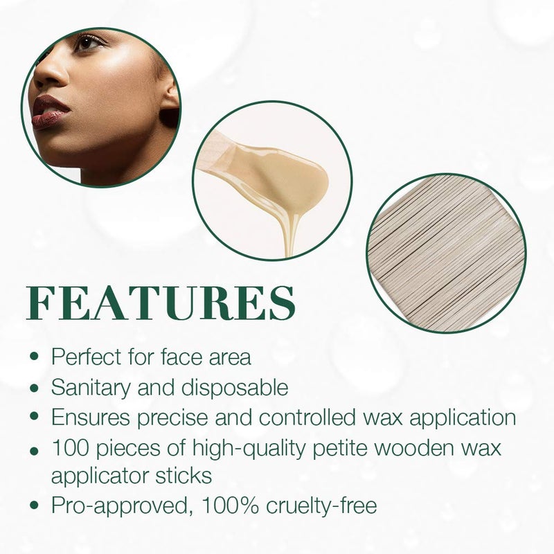 Clean + Easy Wooden Applicator Waxing Sticks â€“ Small Wax Sticks for Hair Removal on Upper Lip & Eyebrow, 100 Count - Image 3