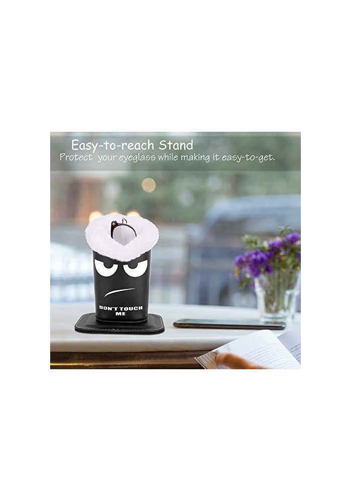 MoKo Eyeglasses Holder - Modern Velvet Plush Lined PU Leather Magnetic Stand Case, Don't Touch Me Black - Image 3