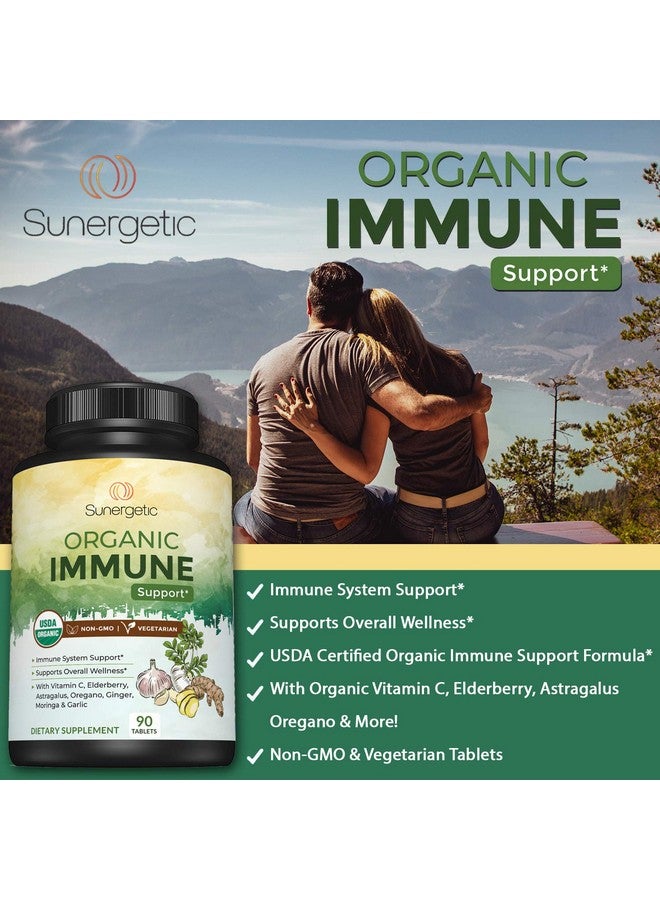 Sunergetic مكمل دعم المناعة العضوي من وزارة الزراعة الأمريكية - مكمل صحة المناعة العضوي مع فيتامين C، التوت الأسود، الأستراجالوس، الأوريجانو، الزنجبيل، المورينغا والثوم - دعم نظام المناعة العضوي - 90 قرص مناعة - Image 4