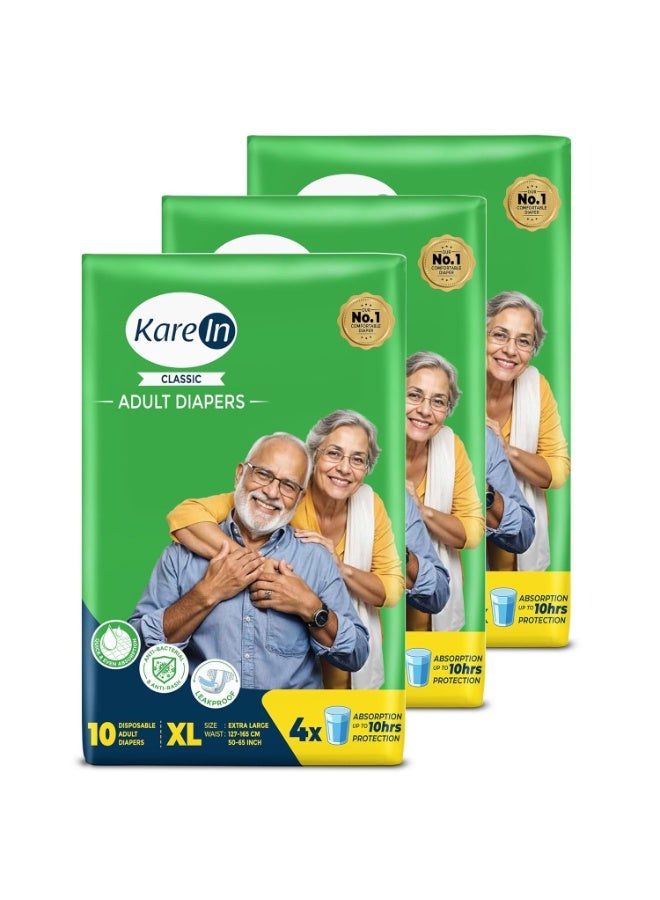 Karein Classic Adult Diaper Tape XL Size, Extra Large, Waist, 30 Unit, Long Protection Hour, Unisex, Quick & Even Absorption, Leakproof, Odour Control, Wetness Indicator - Image 1