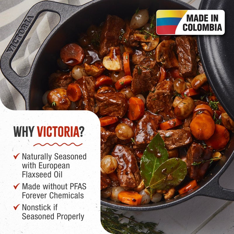 Victoria 6-Quart Cast Iron Dutch Oven with Lid and Dual Loop Handles, Seasoned with Flaxseed Oil, Made in Colombia,Black - Image 2