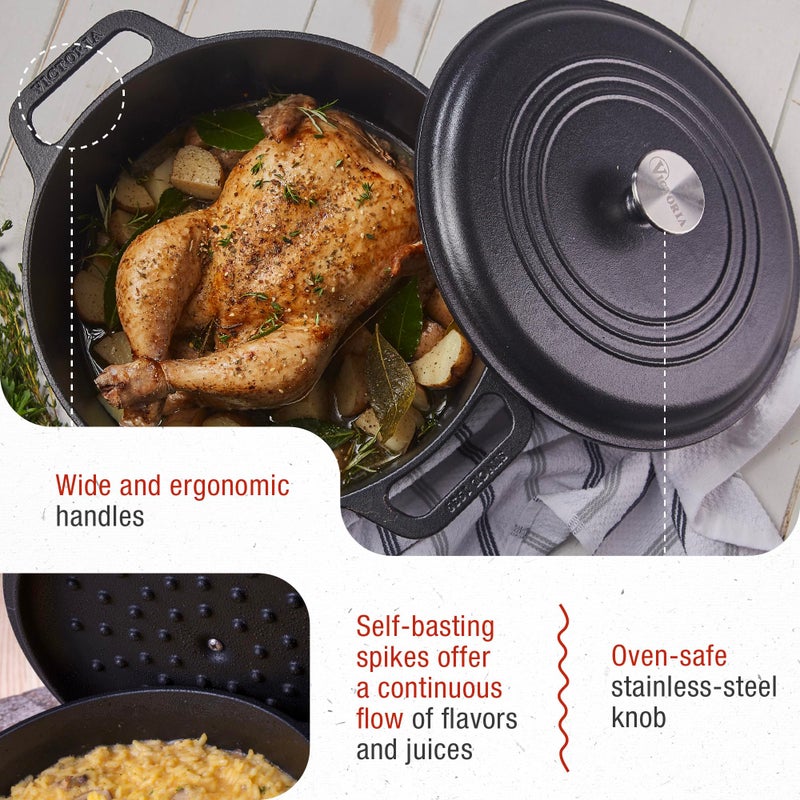 Victoria 6-Quart Cast Iron Dutch Oven with Lid and Dual Loop Handles, Seasoned with Flaxseed Oil, Made in Colombia,Black - Image 4
