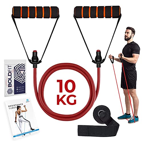 Boldfit Resistance Tube with Foam Handles, Door Anchor for Exercise & Stretching, Suitable in Home & Gym Workout for Men & Women-10kg-Red - Image 1