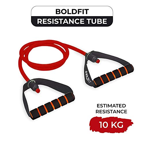 Boldfit Resistance Tube with Foam Handles, Door Anchor for Exercise & Stretching, Suitable in Home & Gym Workout for Men & Women-10kg-Red - Image 2