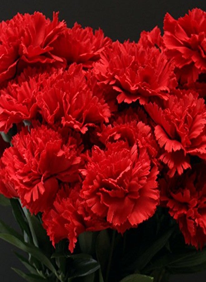 Fourwalls Artificial Decorative Carnation Flower Bunches (18 Flower Heads, 50 cm Tall, Red, Set of 2) - Image 3