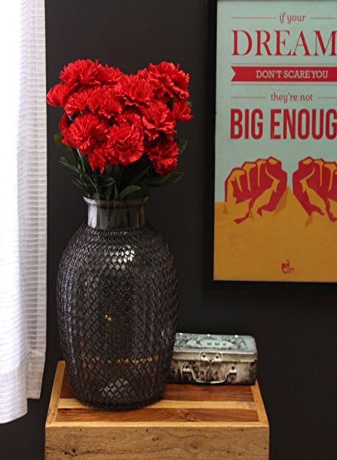 Fourwalls Artificial Decorative Carnation Flower Bunches (18 Flower Heads, 50 cm Tall, Red, Set of 2) - Image 2
