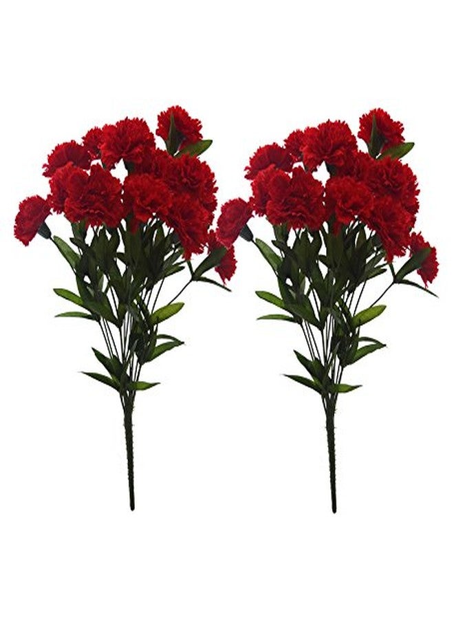 Fourwalls Artificial Decorative Carnation Flower Bunches (18 Flower Heads, 50 cm Tall, Red, Set of 2) - Image 1