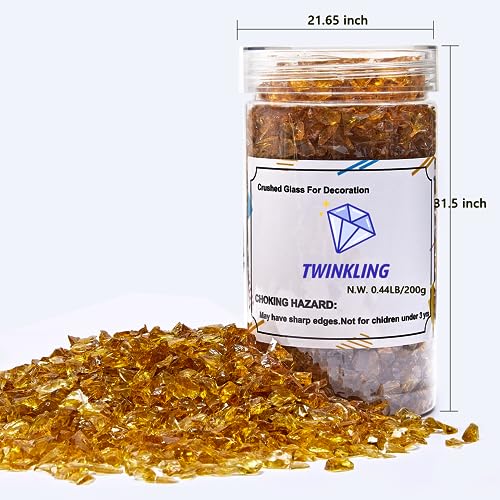 TWINKLING High Luster Crushed Glass, Broken Glass, Glass Gems Chips for DIY Resin Art Epoxy Crafts, Nail Art, Geode Painting, 1-3mm(200g) (Light Amber) - Image 5