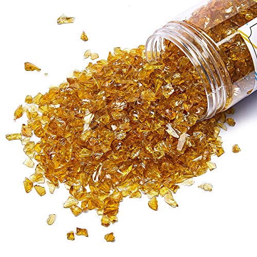 TWINKLING High Luster Crushed Glass, Broken Glass, Glass Gems Chips for DIY Resin Art Epoxy Crafts, Nail Art, Geode Painting, 1-3mm(200g) (Light Amber) - Image 3