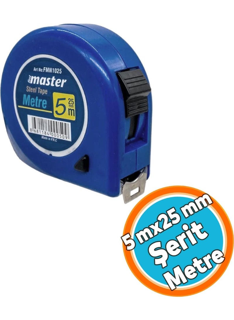 Nzb Strip Metal Bendable Meter 5 M x 25 mm Soft Blue Color Button Measuring Measurement Plastic Case  - Image 1