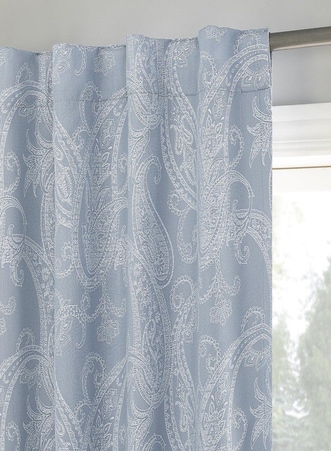 Sun Zero Pedra Paisley Embroidery 100% Total Blackout Back Tab Curtain Panel, Tranquil Blue, 40" x 84" (1 Panel) - Image 1