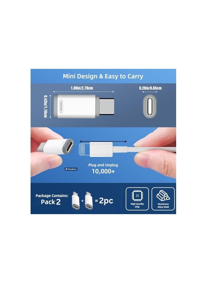 2 Pack USB-C Male to Lightning Female PD Fast Charging Adapter for Lightning Cable, iPhone 16 pro max/15 pro max Series and More Type C Device, NOT for Headphone/Microphone/Pencil (White)
