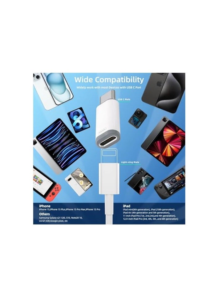 2 Pack USB-C Male to Lightning Female PD Fast Charging Adapter for Lightning Cable, iPhone 16 pro max/15 pro max Series and More Type C Device, NOT for Headphone/Microphone/Pencil (White)
