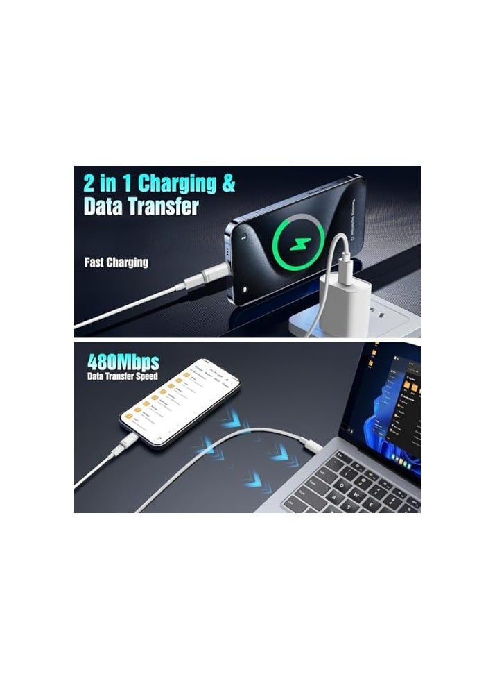 2 Pack USB-C Male to Lightning Female PD Fast Charging Adapter for Lightning Cable, iPhone 16 pro max/15 pro max Series and More Type C Device, NOT for Headphone/Microphone/Pencil (White)