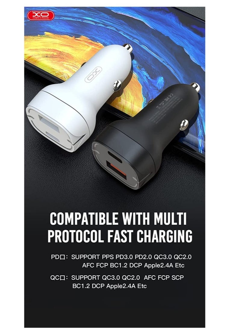 Raxoom XO CC37 20W PD+QC Quick Charger Dual USB Fast Charging Car Power Adapter for 13 Pro/13 Pro Max/13/13 mini/12 Pro Max/11Pro Max, ,Galaxy S20 S10,etc. (White) - Image 3