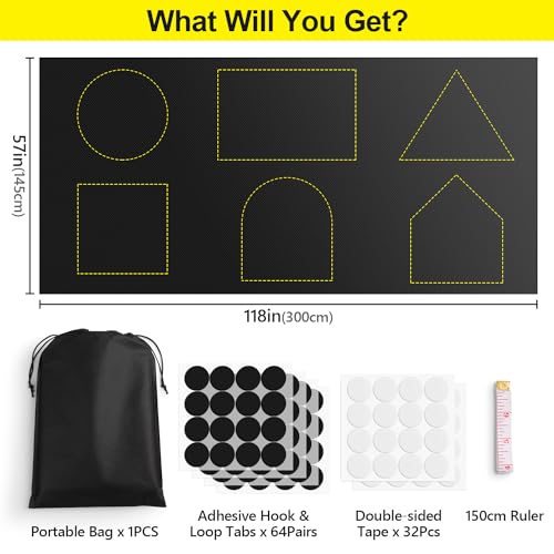 FADOTY 100% Blackout Curtains, Portable Black Out Window Cover Film, Cuttable Blackout Shades Fabric Sheet, No Drill Window Blinds, Sun Heat Light Blocker for Travel Media Dorm Bedroom, 57''W - 2Pack - Image 4