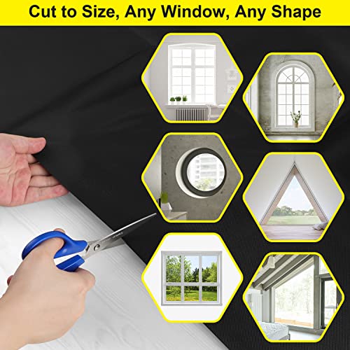 FADOTY 100% Blackout Curtains, Portable Black Out Window Cover Film, Cuttable Blackout Shades Fabric Sheet, No Drill Window Blinds, Sun Heat Light Blocker for Travel Media Dorm Bedroom, 57''W - 2Pack - Image 5