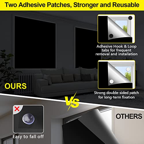 FADOTY 100% Blackout Curtains, Portable Black Out Window Cover Film, Cuttable Blackout Shades Fabric Sheet, No Drill Window Blinds, Sun Heat Light Blocker for Travel Media Dorm Bedroom, 57''W - 2Pack - Image 3